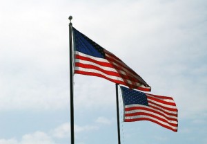 A pair of raised American flags