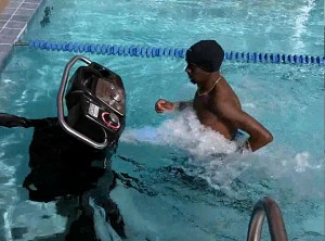 Mofarah Underwater Running A Person using a Water treadmill at HydroWorx
