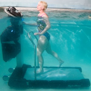 Person running on underwater treadmill