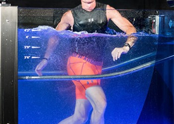 Person stretching in HydroWorx trainer