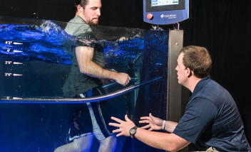Person running in HydroWorx tank