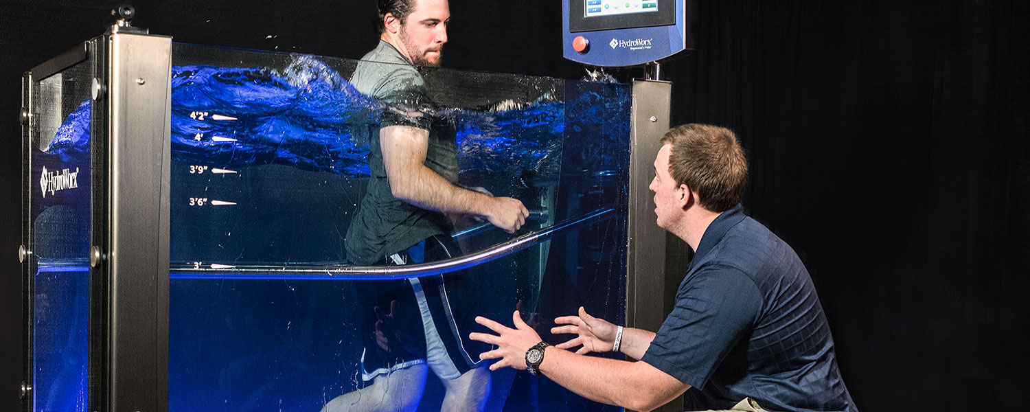 Person running in HydroWorx tank