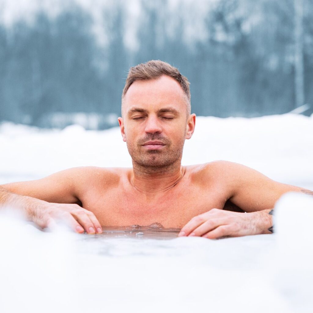 man practicing cold water therapy
