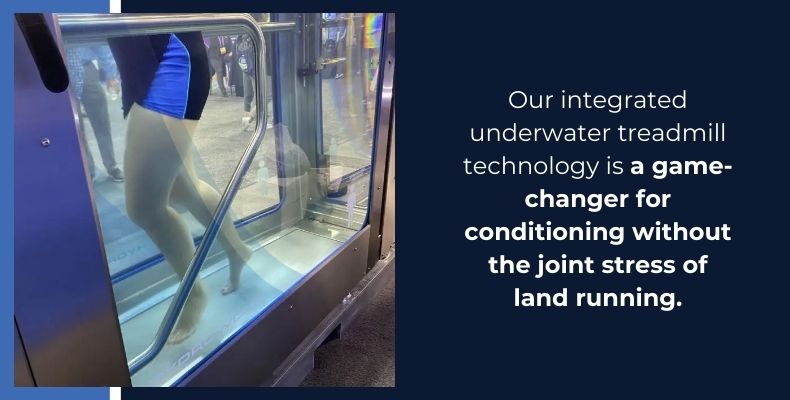 Our integrated underwater treadmill technology is a game-changer for conditioning without the joint stress of land running.