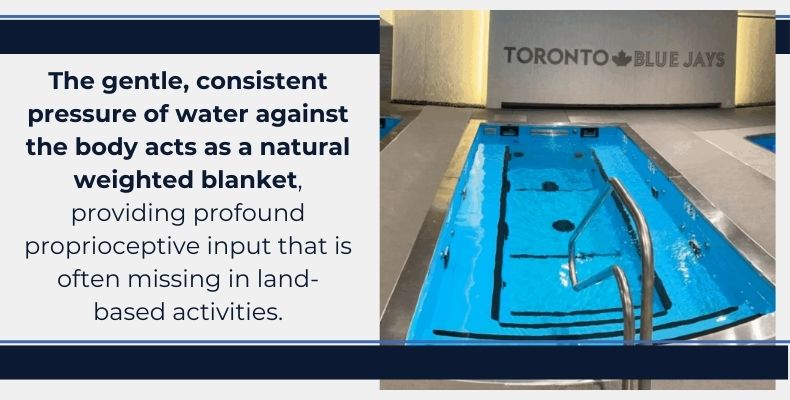 The gentle, consistent pressure of water against the body acts as a natural weighted blanket, providing profound proprioceptive input that is often missing in land-based activities.